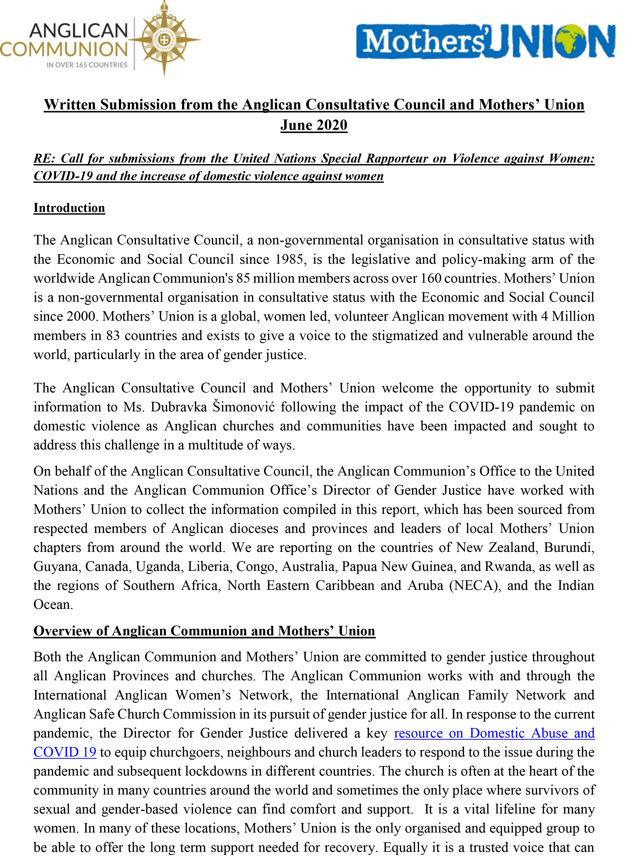 Thumb -ACOUN - OHCHR Submission On Gender -based Violence During COVID_June 2020