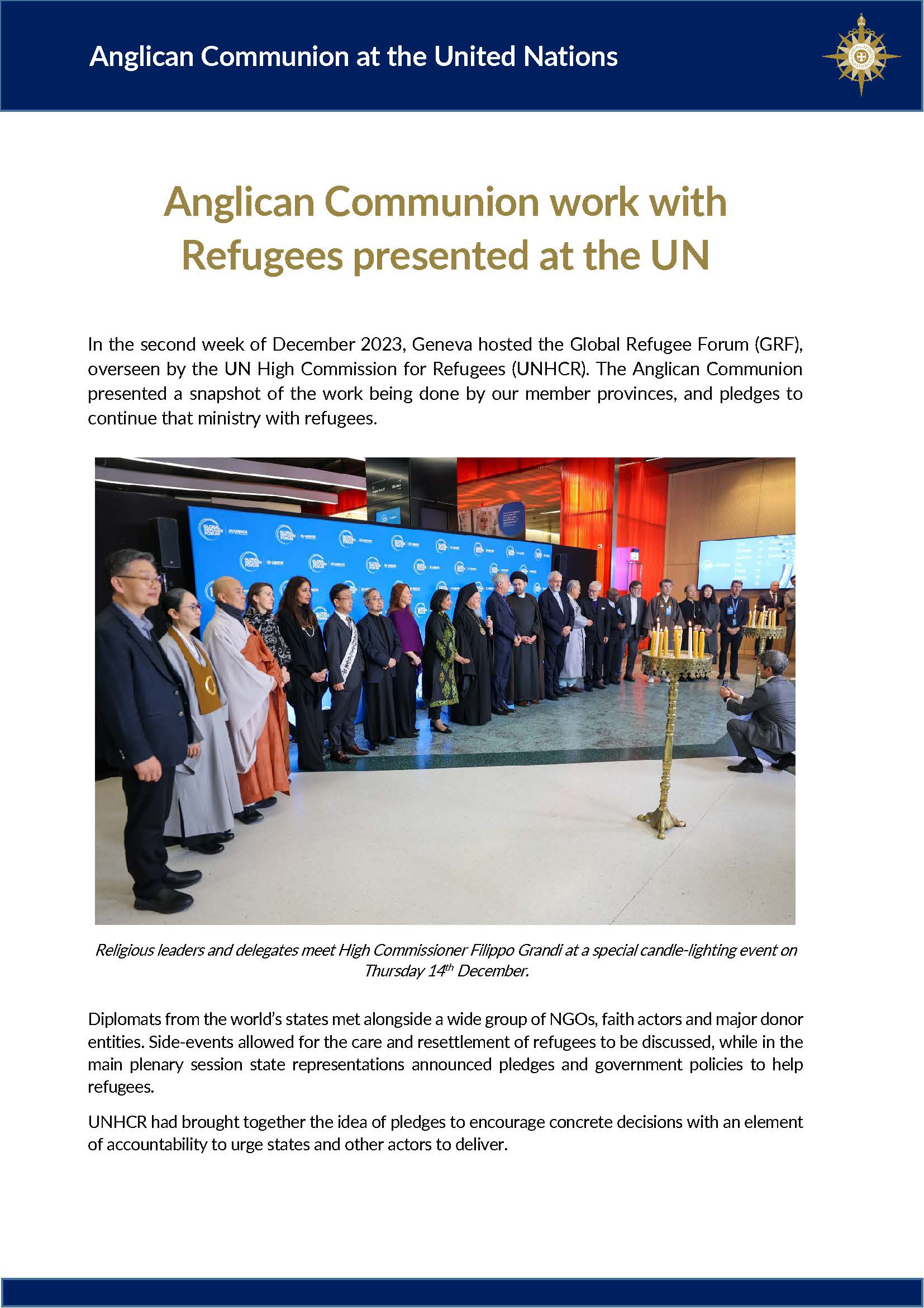 Anglican Communion work with Refugees presented at the UN